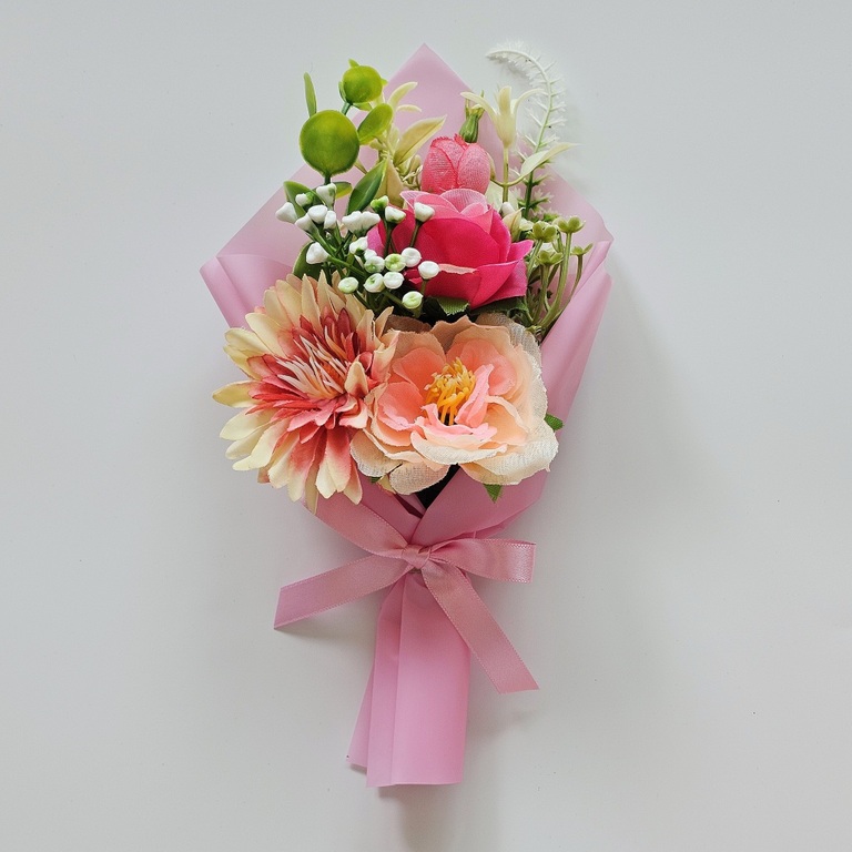 미니 조화꽃다발 연핑크