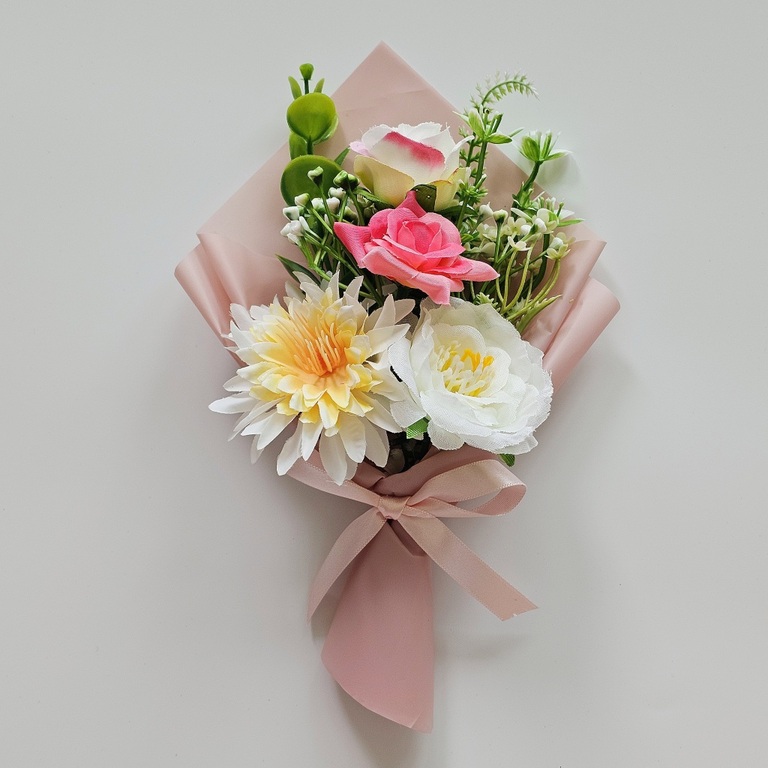 미니 조화꽃다발 화이트