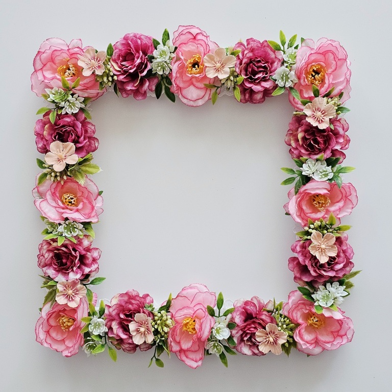 사각 리스 장미연핑크